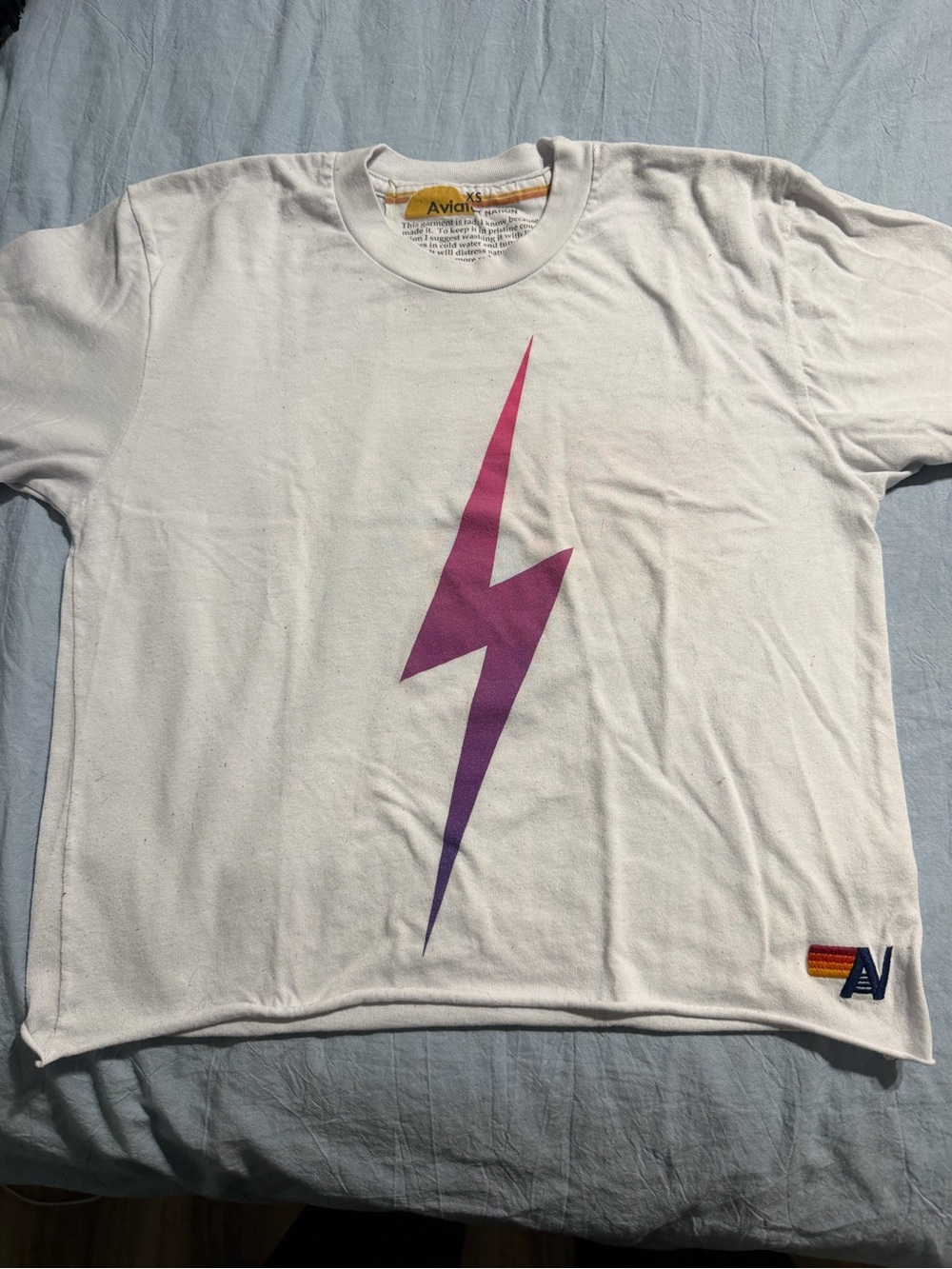 Aviator Nation White Tee with Pink Lightning Bolt